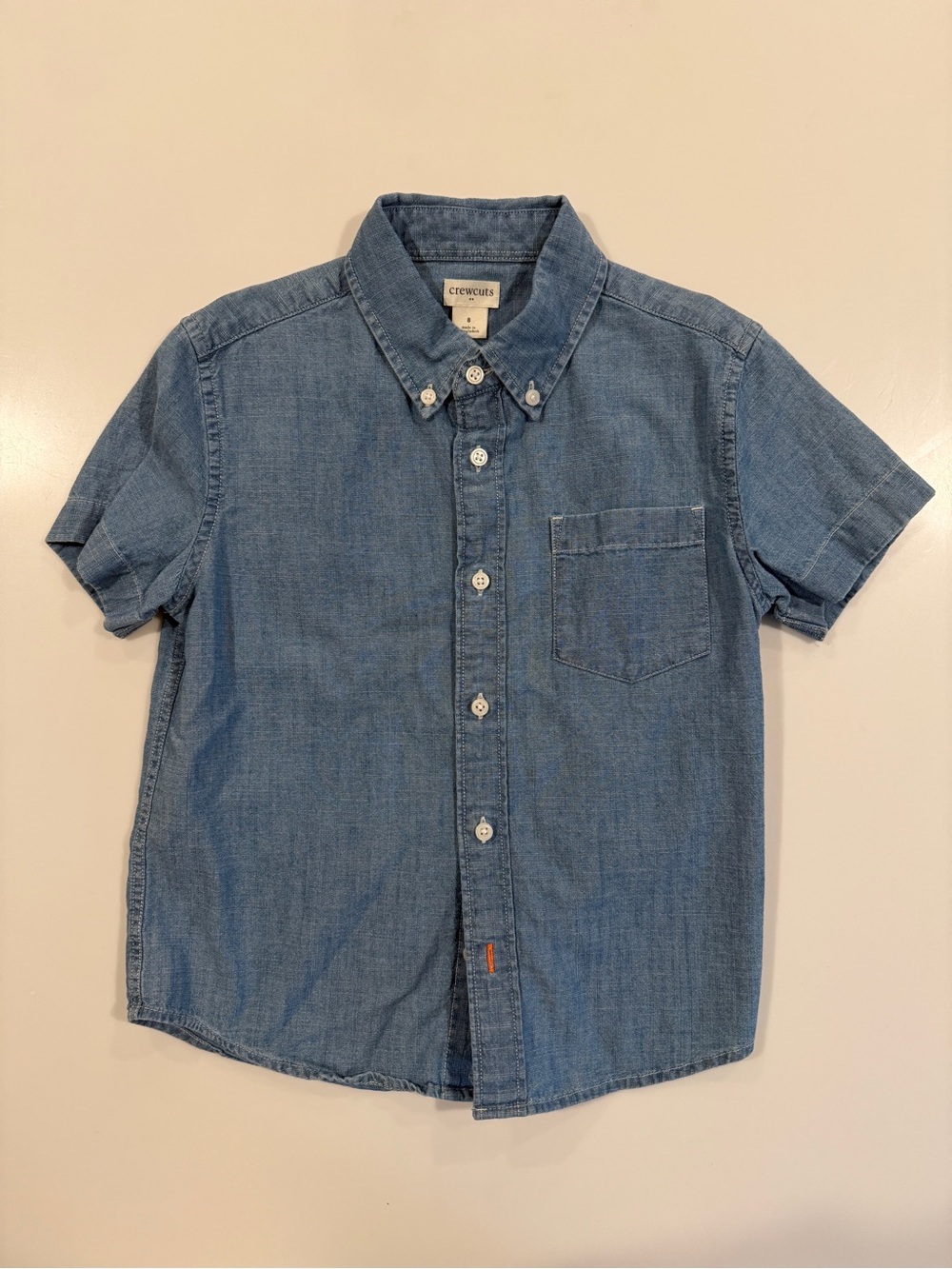 Crewcuts Short-Sleeve Button-Down Chambray Shirt in Light Blue